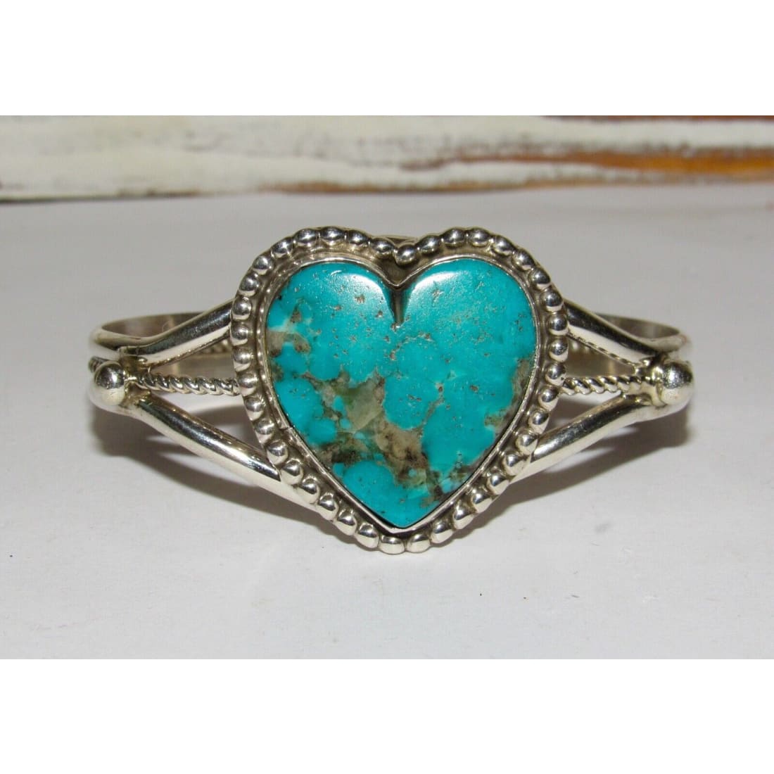 Navajo Kingman Turquoise Heart Cuff Bracelet Marcella James