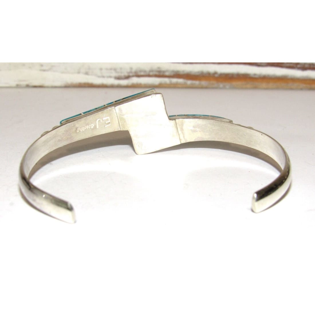 Navajo Kingman Turquoise Inlay Bypass Stacker Cuff Bracelet