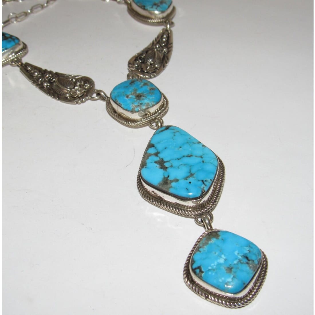 Navajo Kingman Turquoise Lariat Necklace Sterling Silver