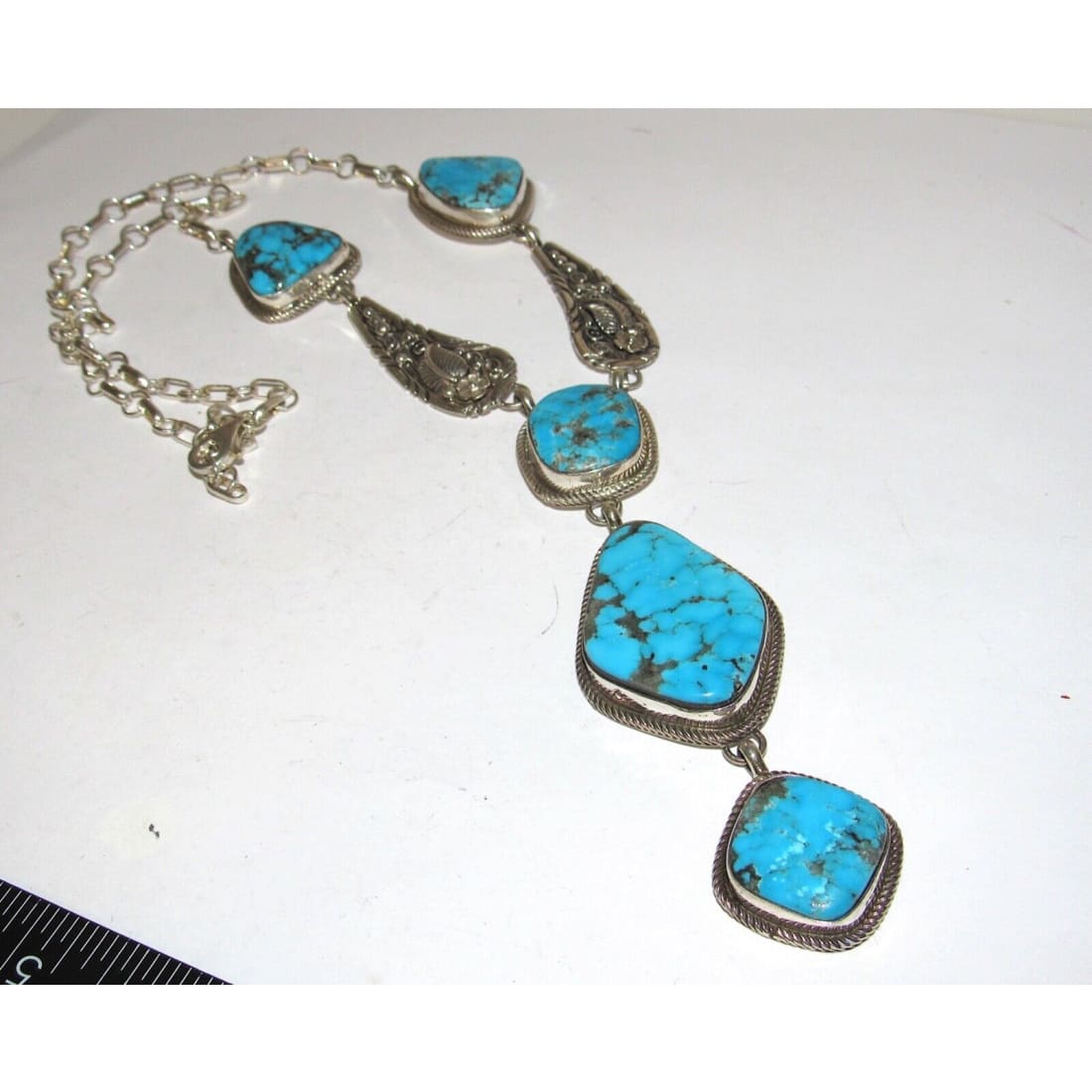 Navajo Kingman Turquoise Lariat Necklace Sterling Silver