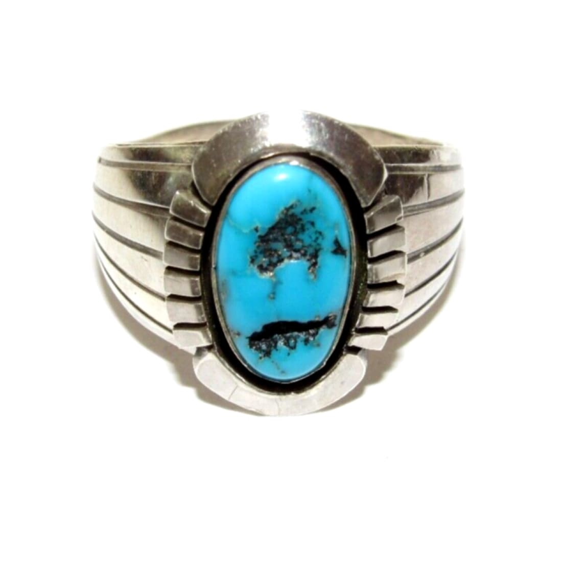 Navajo Kingman Turquoise Men Ring Size 12 Sterling Silver