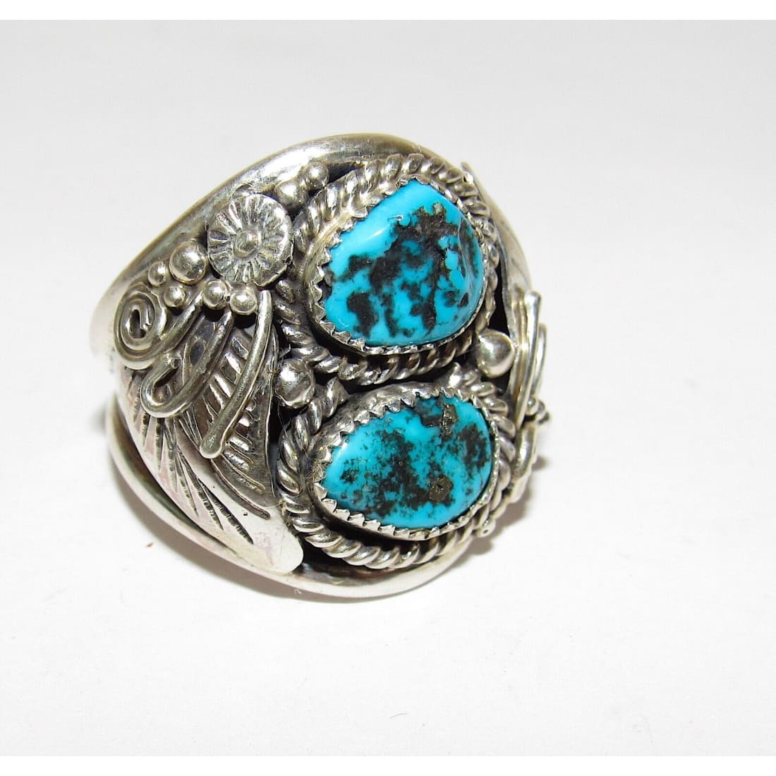 Navajo Kingman Turquoise Men Ring Size 12 Sterling Silver
