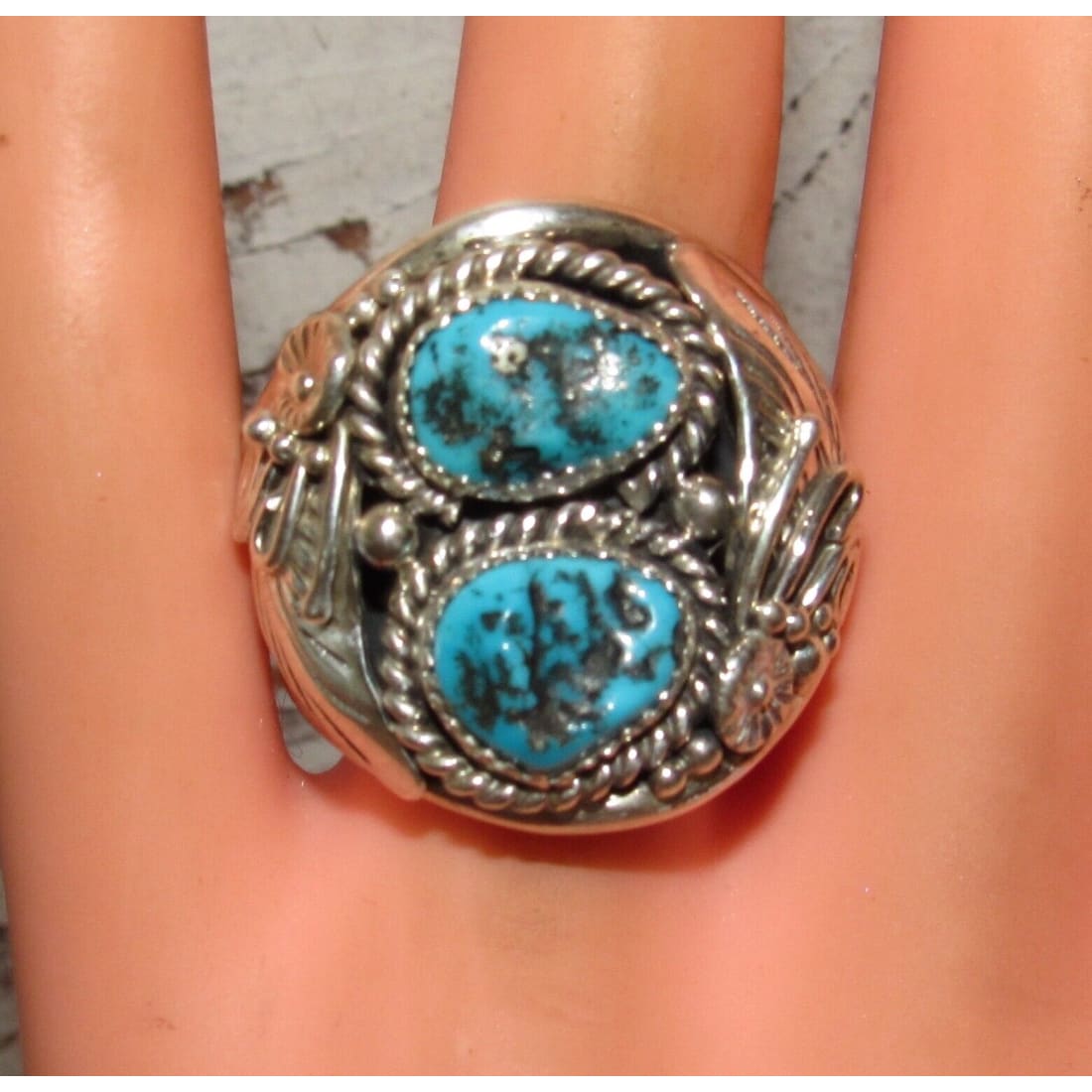 Navajo Kingman Turquoise Men Ring Size 12 Sterling Silver