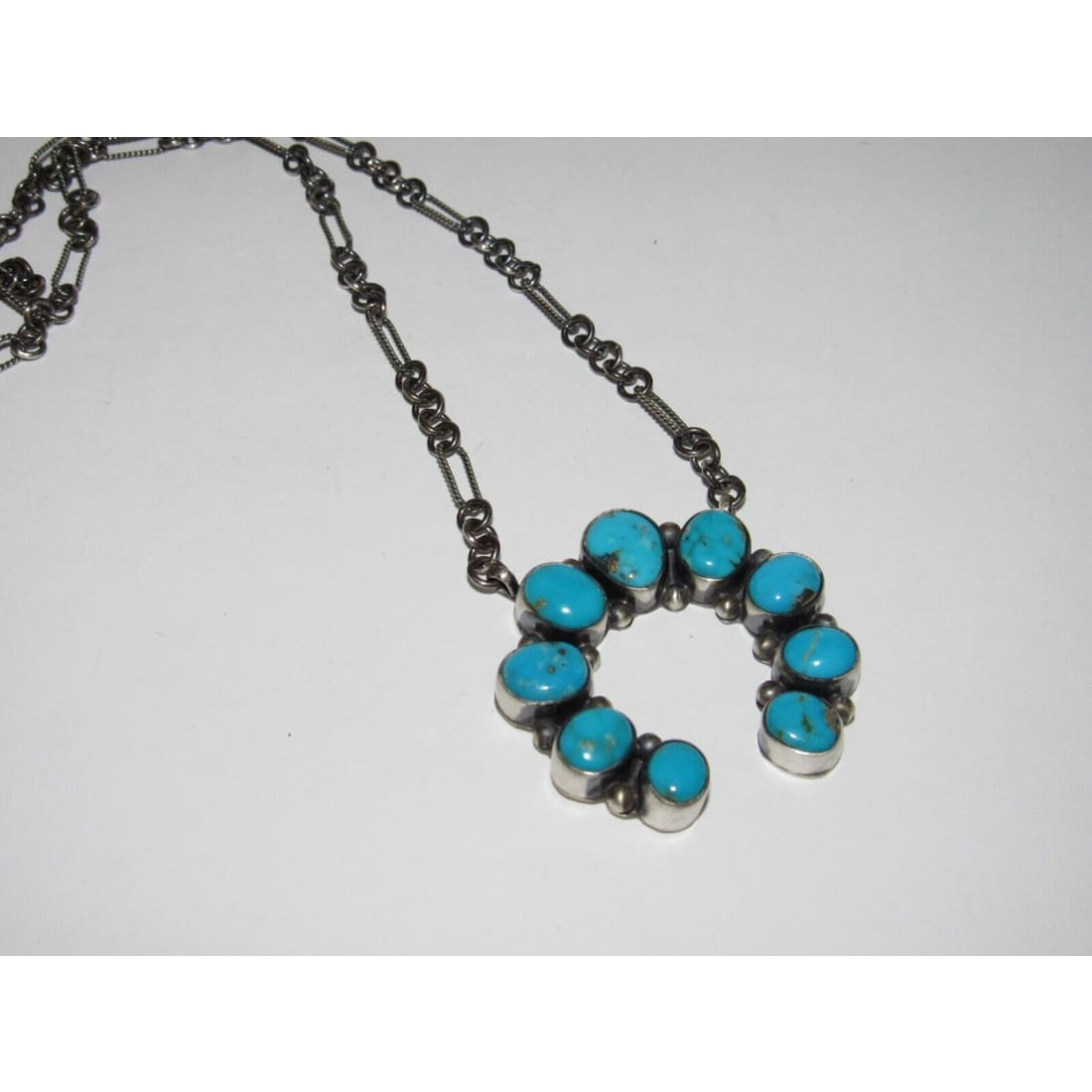 Navajo Kingman Turquoise Naja Necklace Squash Blossom