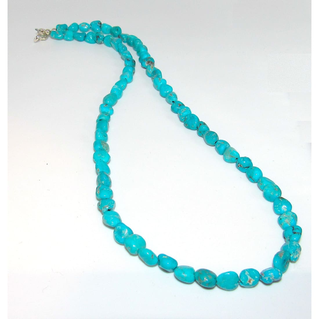Navajo Kingman Turquoise Nugget Heishi Necklace Sterling