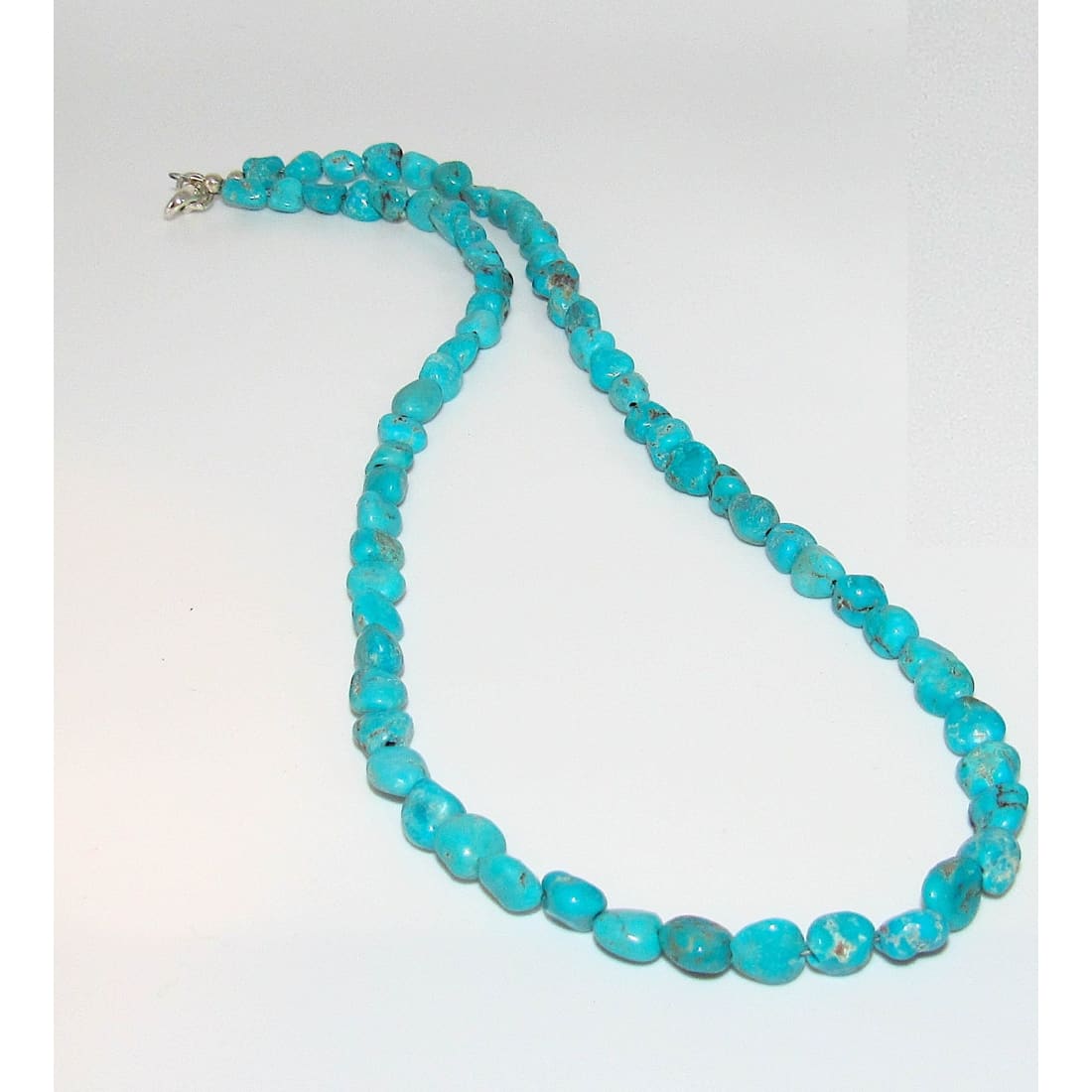 Navajo Kingman Turquoise Nugget Heishi Necklace Sterling