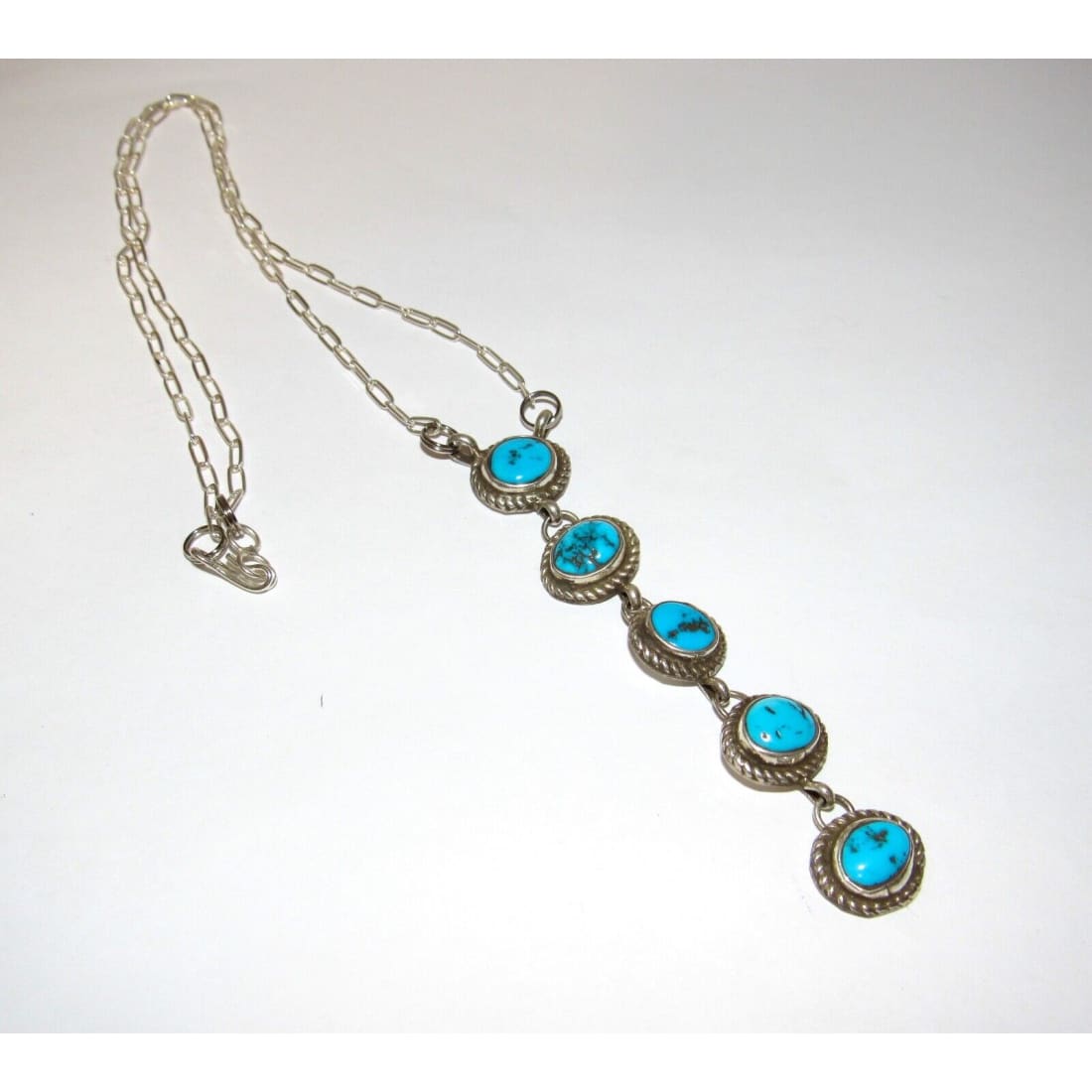 Navajo Kingman Turquoise Small Lariat Necklace Sterling