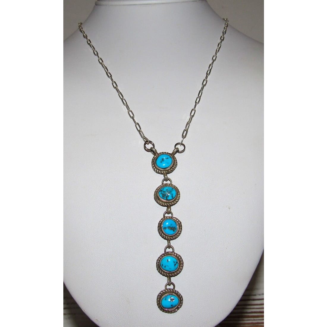 Navajo Kingman Turquoise Small Lariat Necklace Sterling