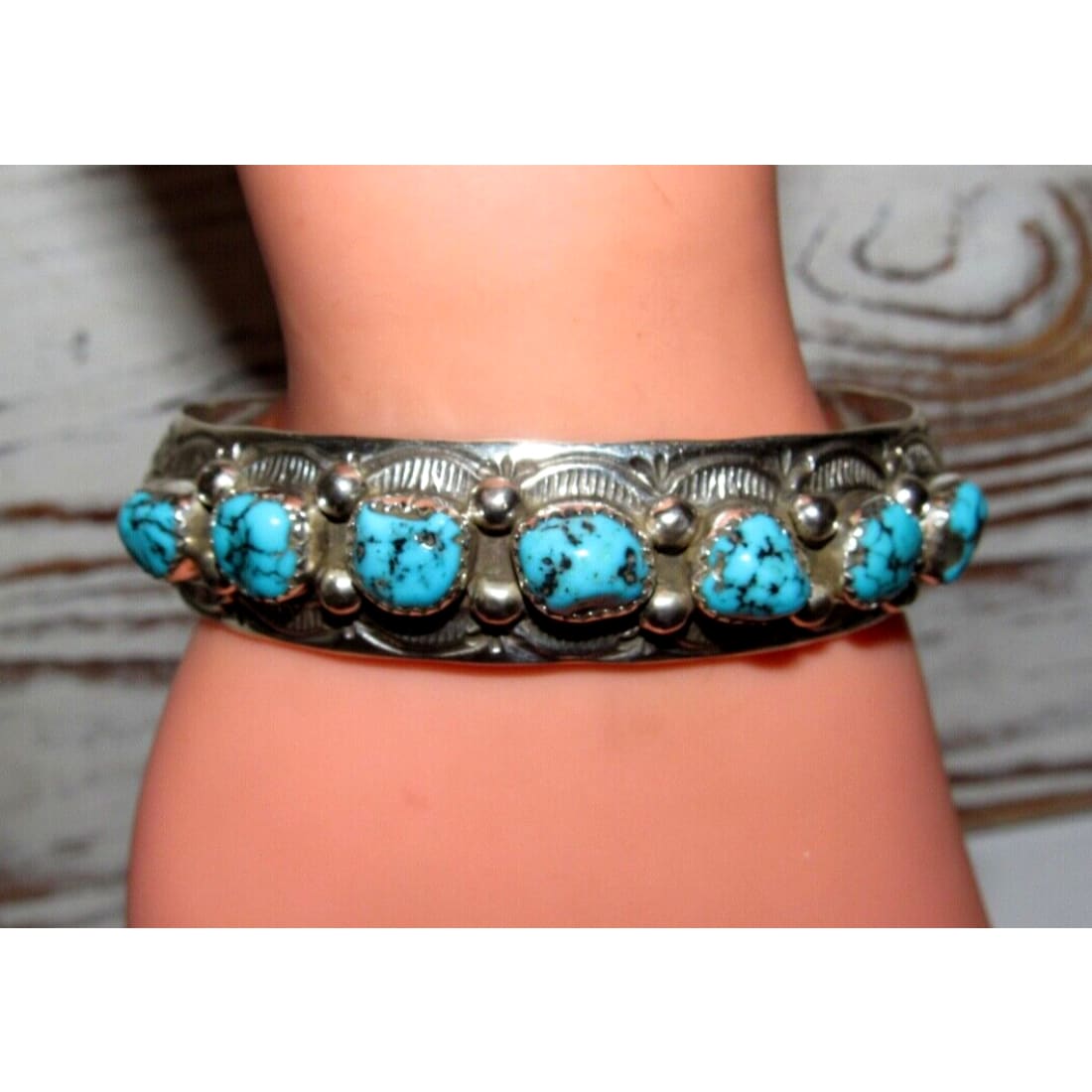 Navajo Kingman Turquoise Stacker Cuff Bracelet Sterling