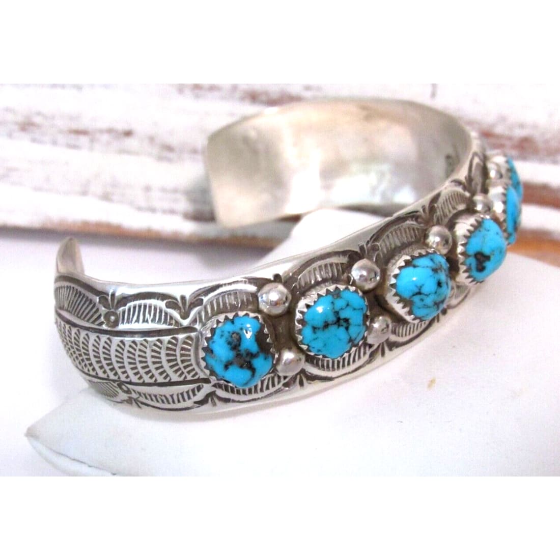 Navajo Kingman Turquoise Stacker Cuff Bracelet Sterling