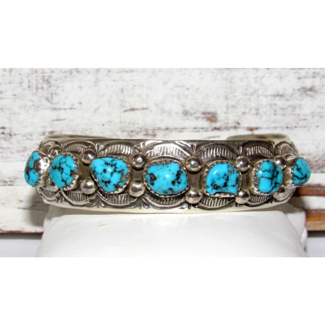 Navajo Kingman Turquoise Stacker Cuff Bracelet Sterling