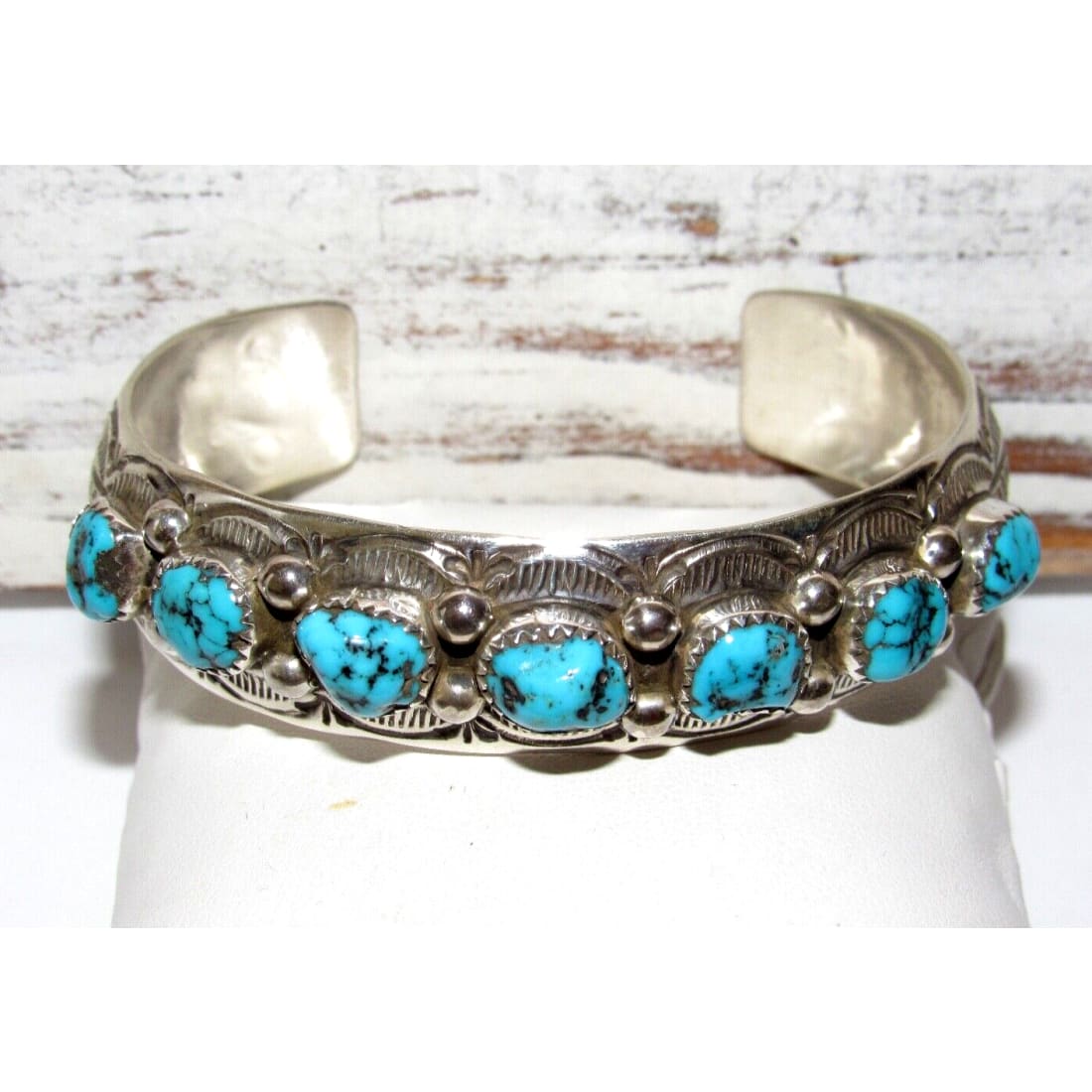 Navajo Kingman Turquoise Stacker Cuff Bracelet Sterling