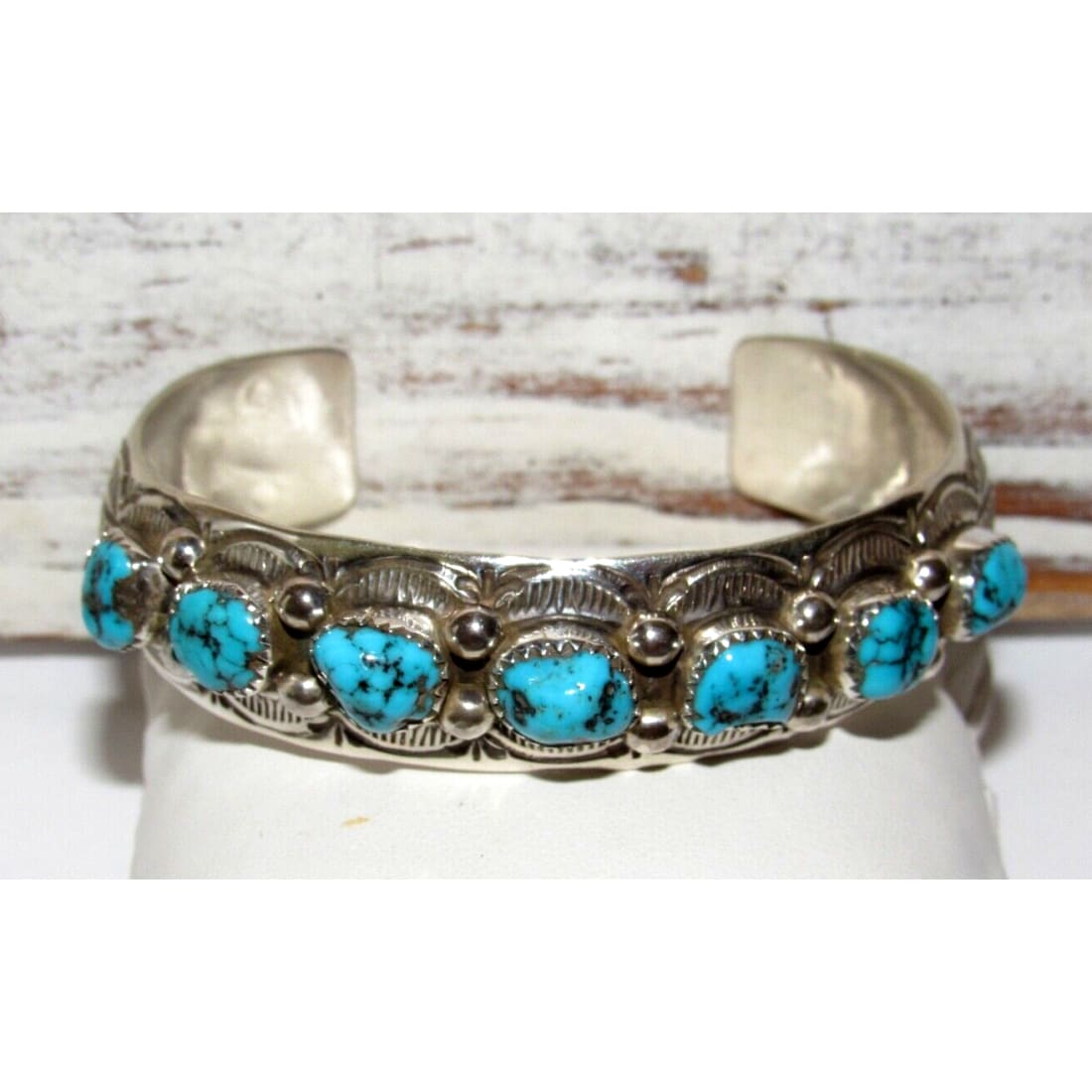 Navajo Kingman Turquoise Stacker Cuff Bracelet Sterling
