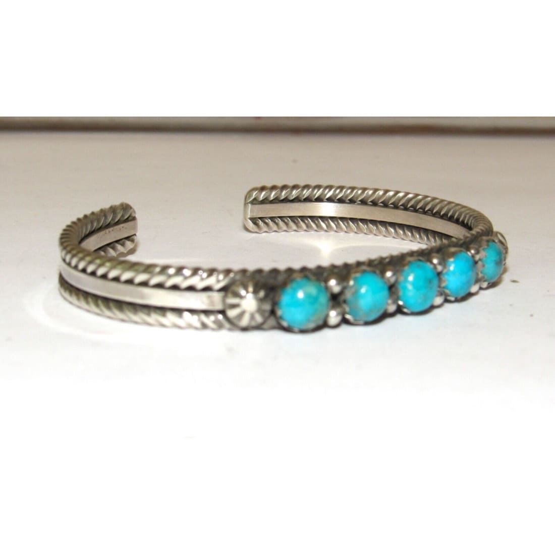 Navajo Kingman Turquoise Stacker Cuff Bracelet Sterling