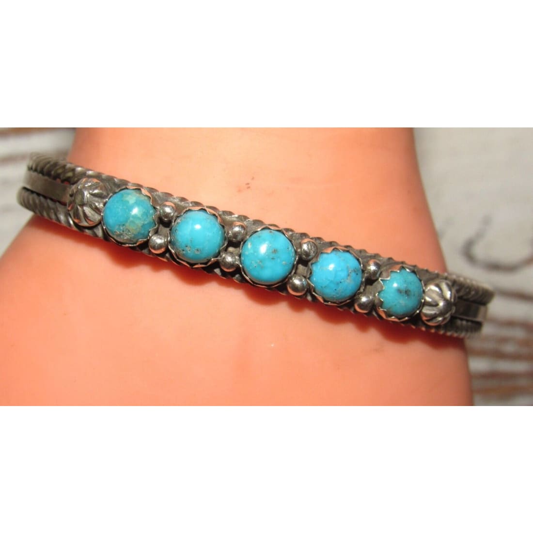 Navajo Kingman Turquoise Stacker Cuff Bracelet Sterling