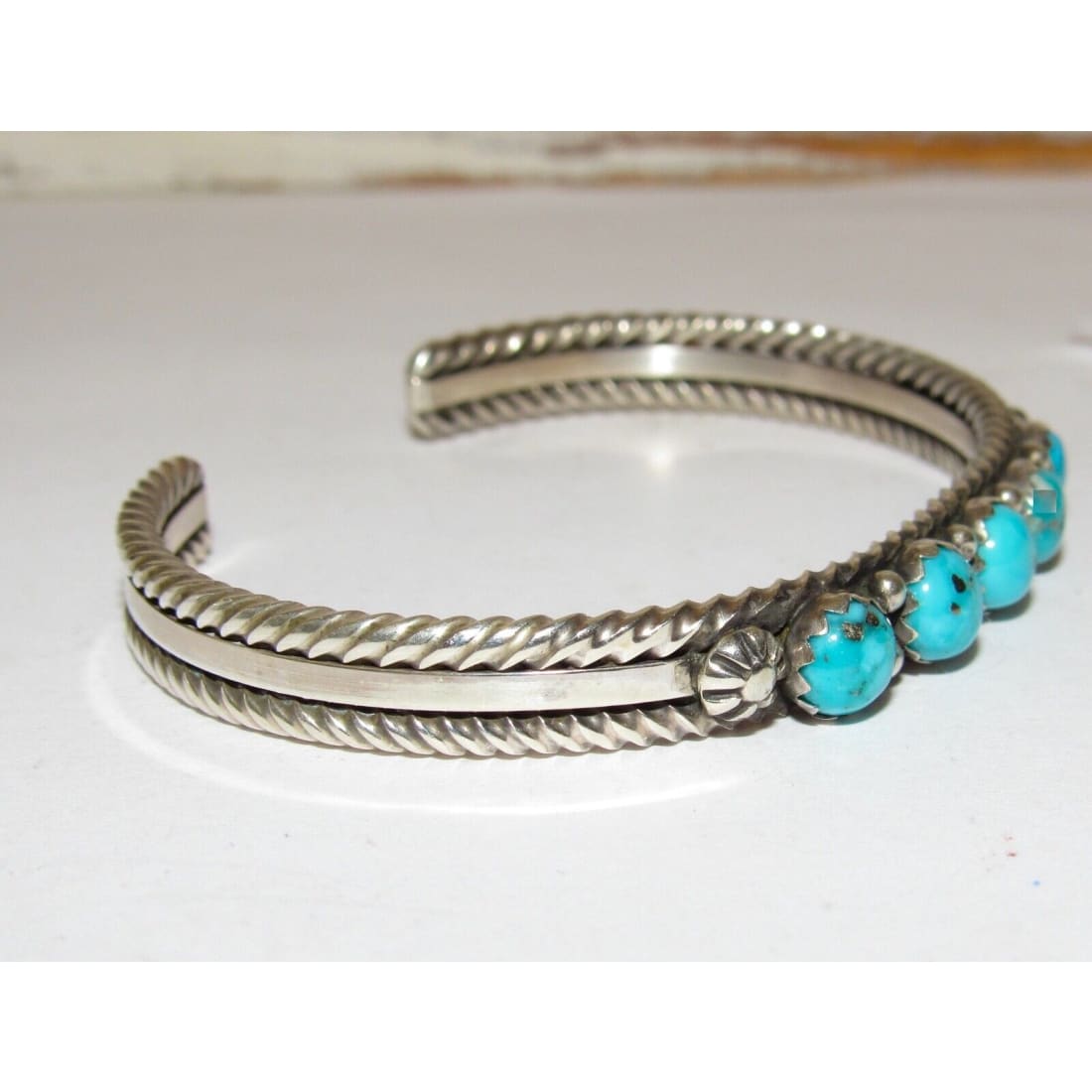 Navajo Kingman Turquoise Stacker Cuff Bracelet Sterling