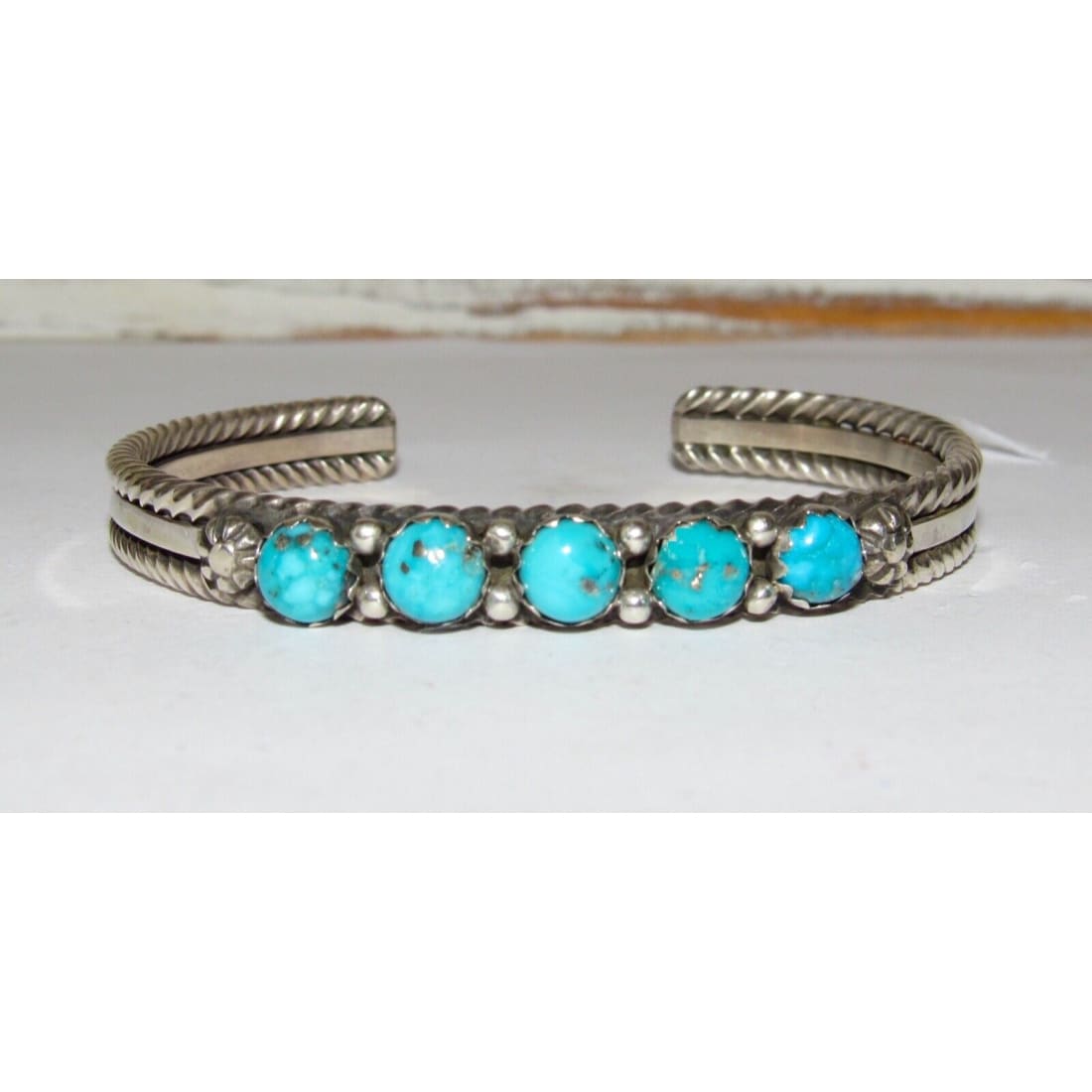 Navajo Kingman Turquoise Stacker Cuff Bracelet Sterling