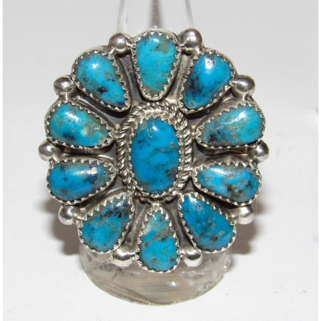 Navajo Kingman Turquoise Statement Cluster Ring Sz 8.5
