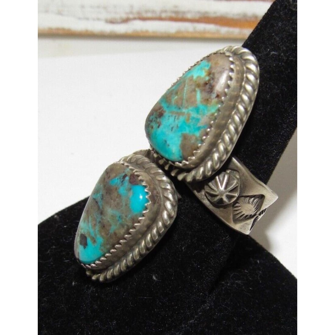 Navajo Kingman Turquoise Statement Ring Sz 8 Adjustable