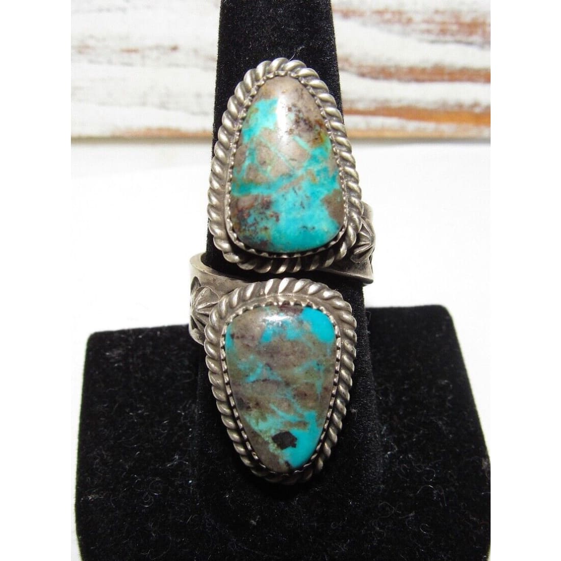 Navajo Kingman Turquoise Statement Ring Sz 8 Adjustable