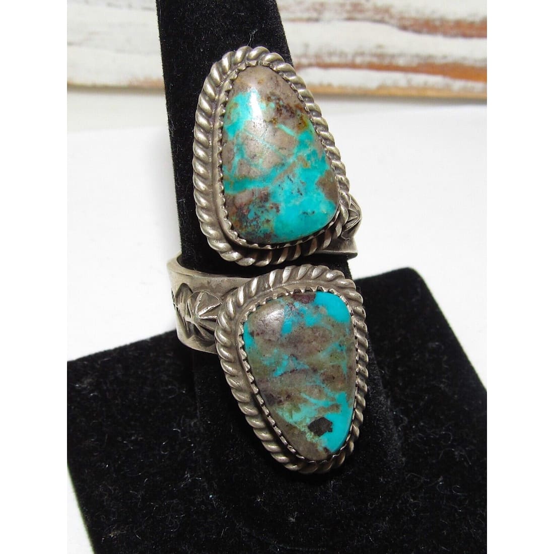 Navajo Kingman Turquoise Statement Ring Sz 8 Adjustable