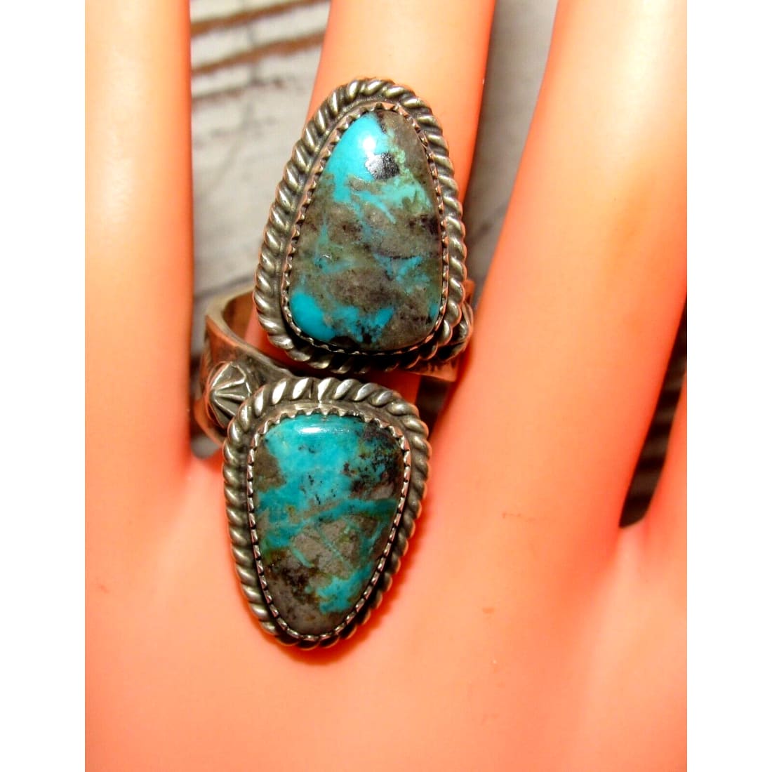 Navajo Kingman Turquoise Statement Ring Sz 8 Adjustable