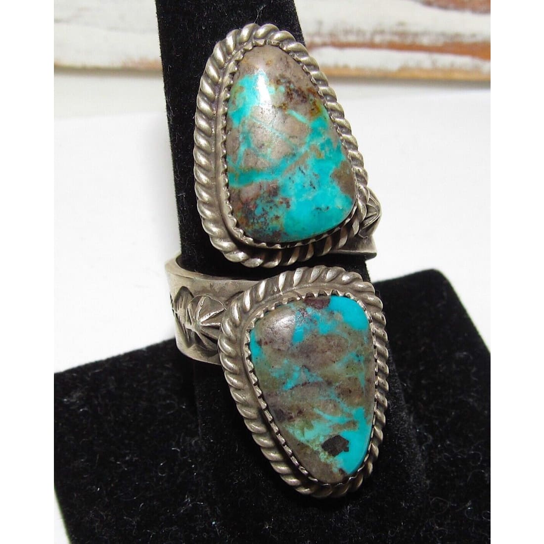 Navajo Kingman Turquoise Statement Ring Sz 8 Adjustable