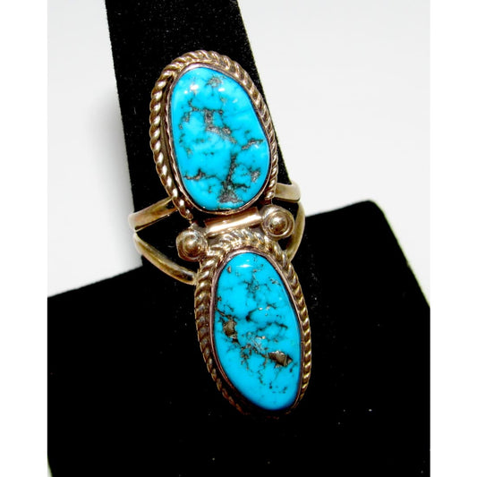 Navajo Kingman Turquoise Statement Ring Sz 8 Sterling