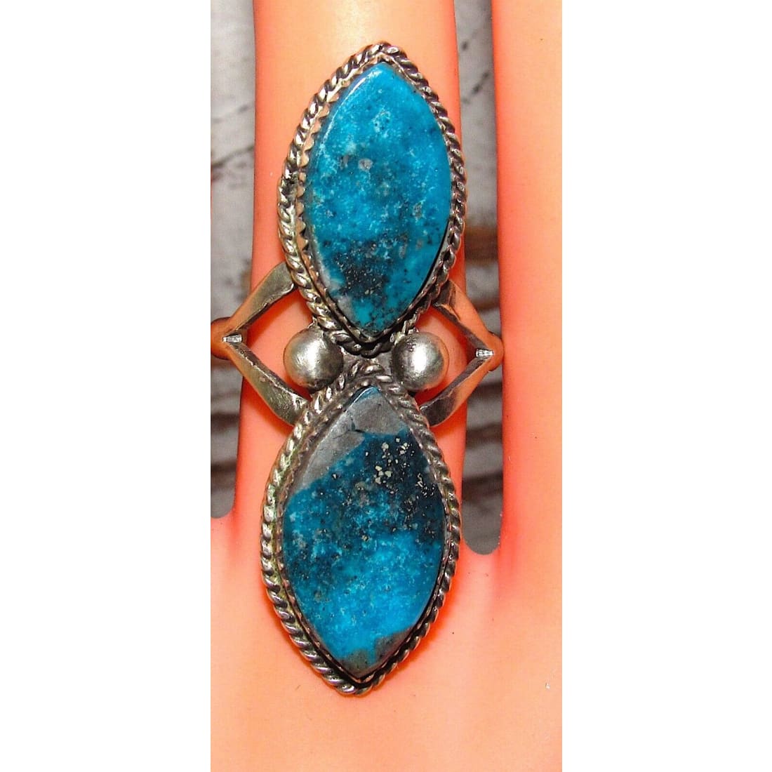 Navajo Kingman Turquoise Statement Ring Sz 9 Sterling Silver