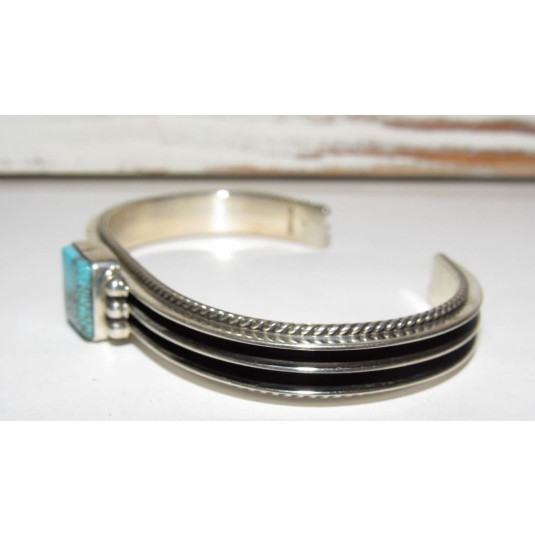 Navajo Kingman Turquoise Sterling Silver Stacker Bracelet D.
