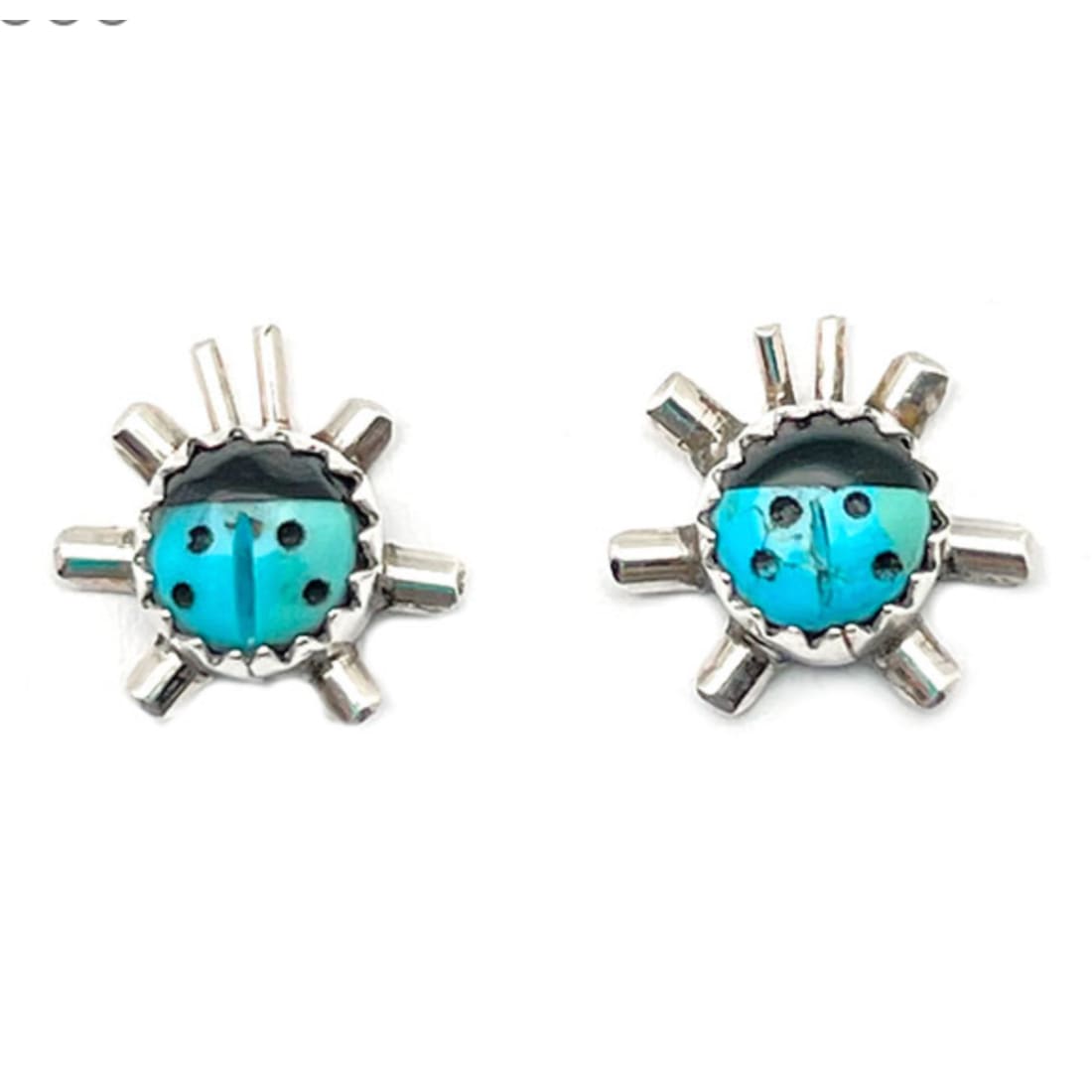Navajo Lady Bug Inlay Post Earrings Turquoise Jet A. McCabe