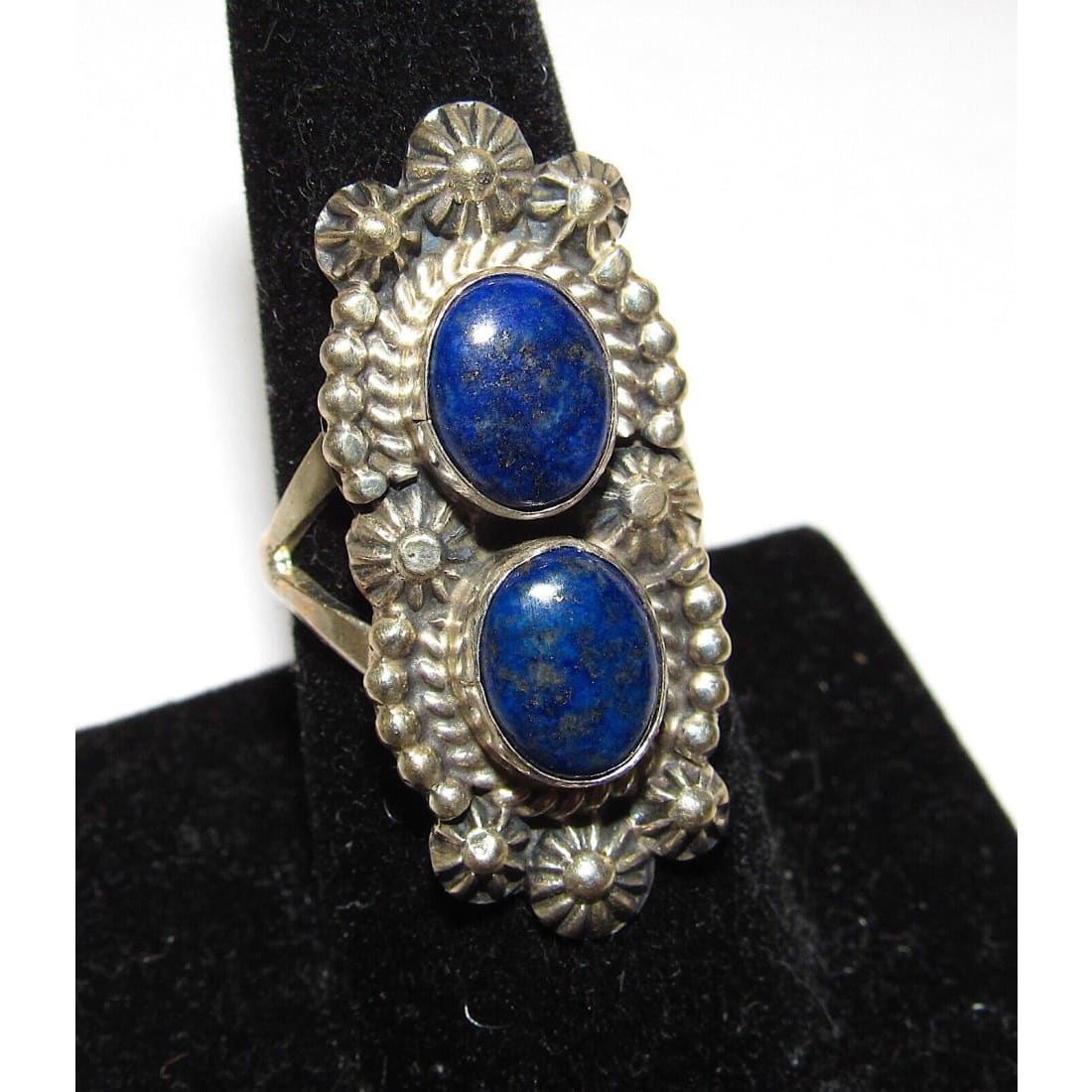 Navajo Lapis Ring Sz 8.5 Sterling Silver Native American