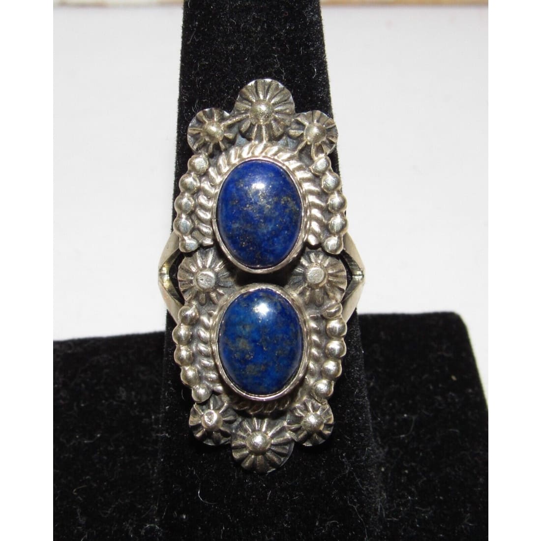 Navajo Lapis Ring Sz 8.5 Sterling Silver Native American
