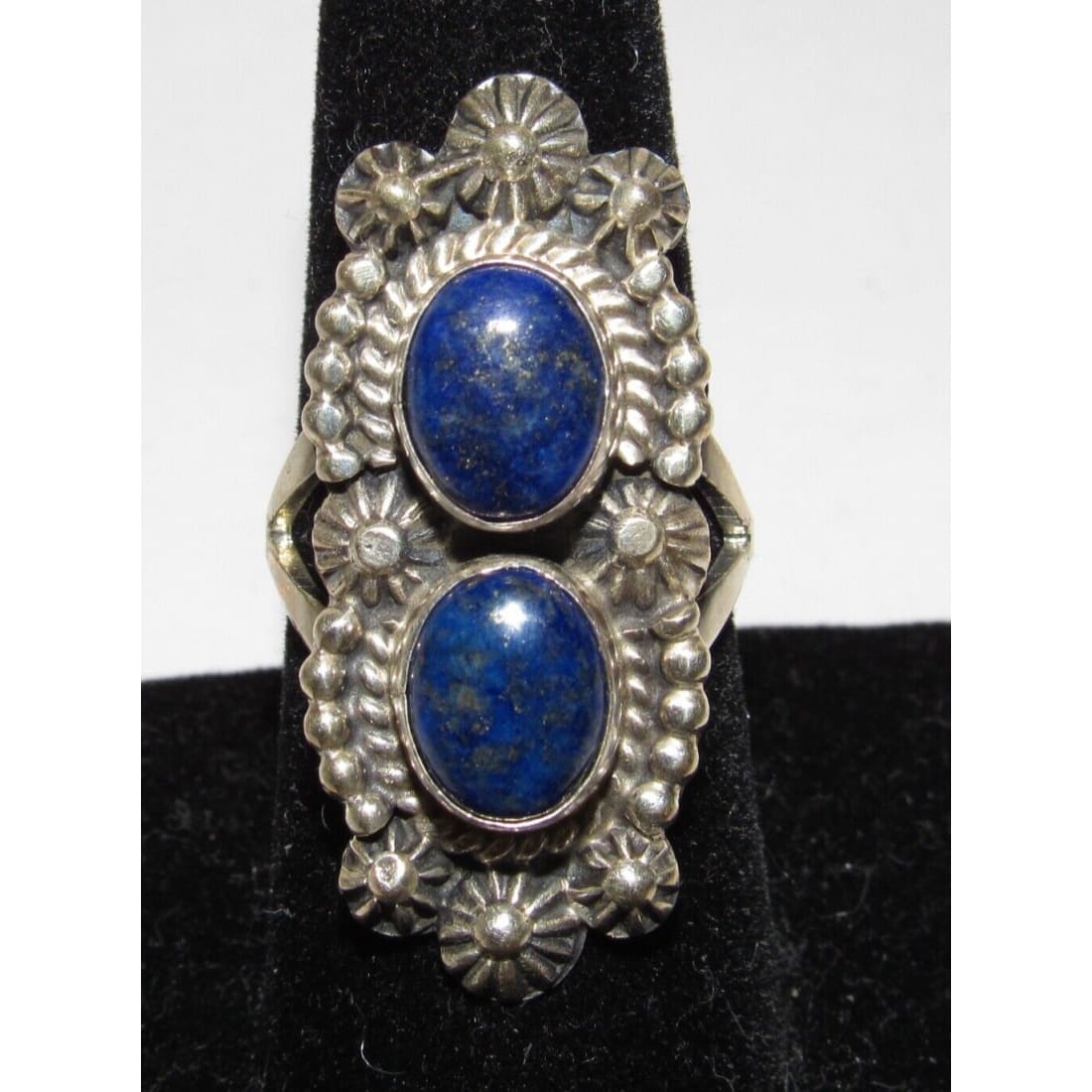 Navajo Lapis Ring Sz 8.5 Sterling Silver Native American