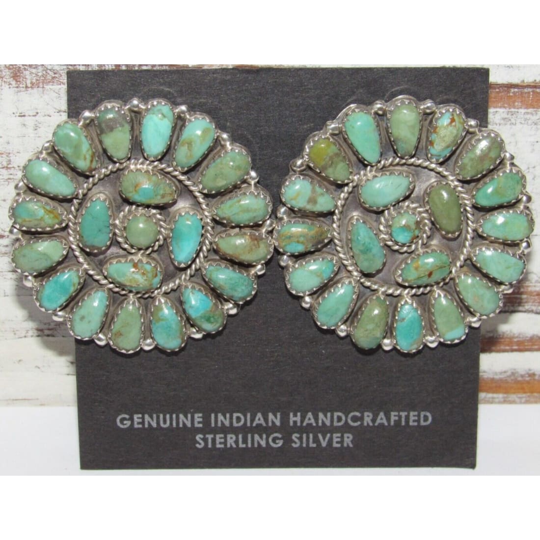 Navajo Large Turquoise Cluster Earrings Sterling Silver 1.5