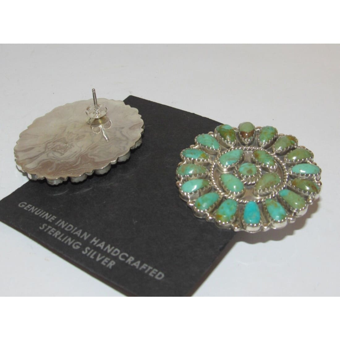 Navajo Large Turquoise Cluster Earrings Sterling Silver 1.5