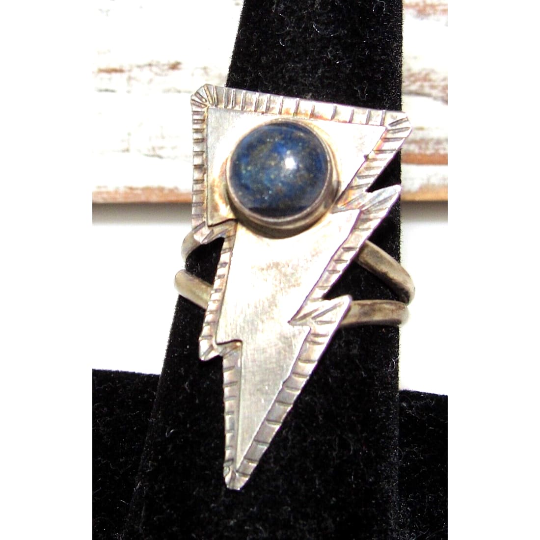 Navajo Lightning Bolt Ring Size 8.5 Lapis Sterling Silver -