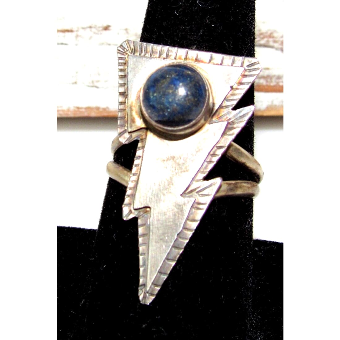Navajo Lightning Bolt Ring Size 8.5 Lapis Sterling Silver -