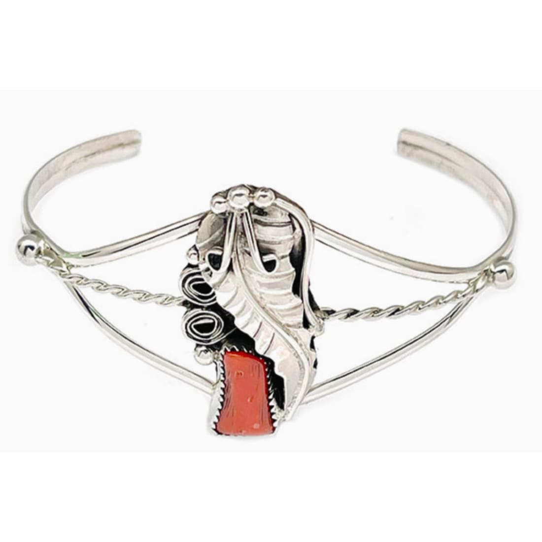 Navajo Mediterranean Coral Cuff Bracelet Sterling Silver