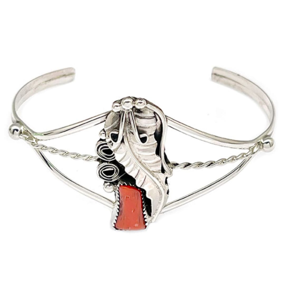 Navajo Mediterranean Coral Cuff Bracelet Sterling Silver