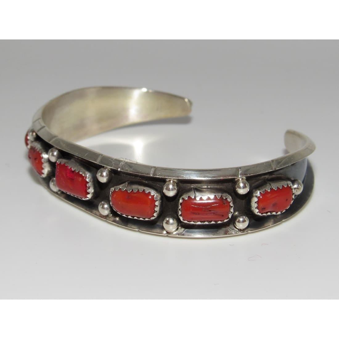Navajo Mediterranean Coral Stacker Cuff Bracelet Sterling