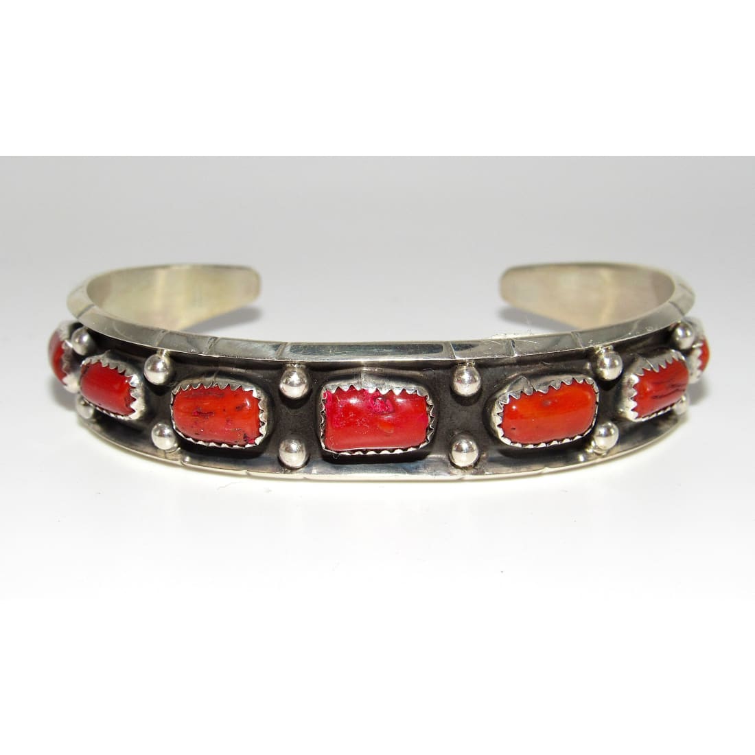 Navajo Mediterranean Coral Stacker Cuff Bracelet Sterling