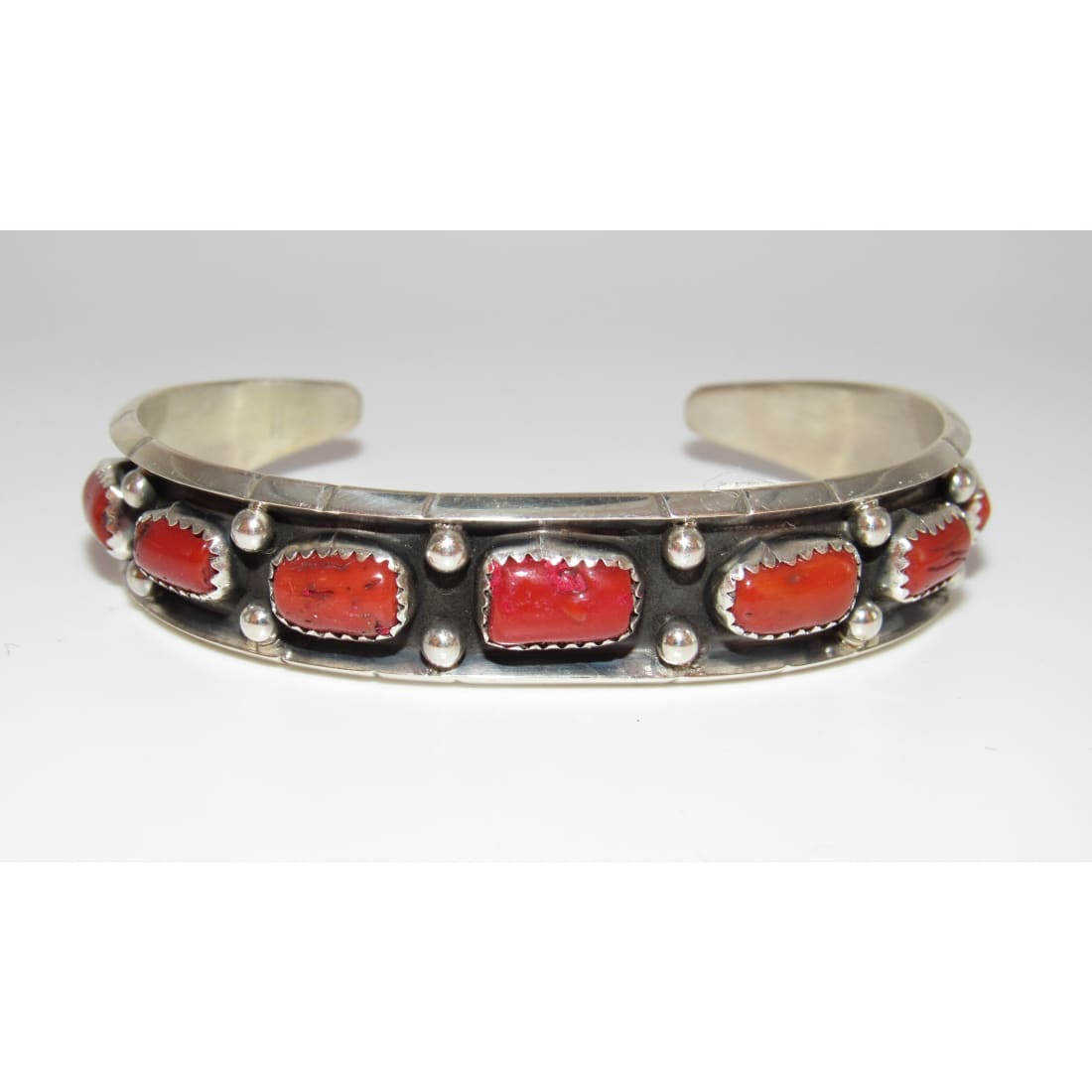 Navajo Mediterranean Coral Stacker Cuff Bracelet Sterling