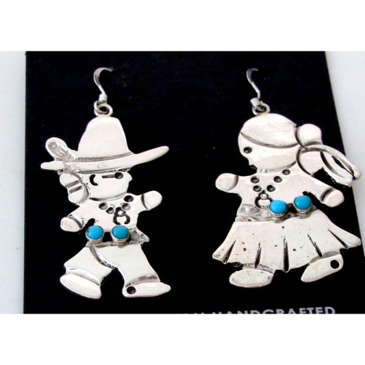 Navajo Men & Woman Dangle Earrings Sterling Silver Turquoise