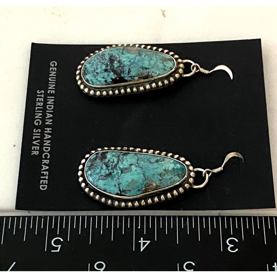 Navajo Morenci Turquoise Dangle Earrings Sterling Silver L