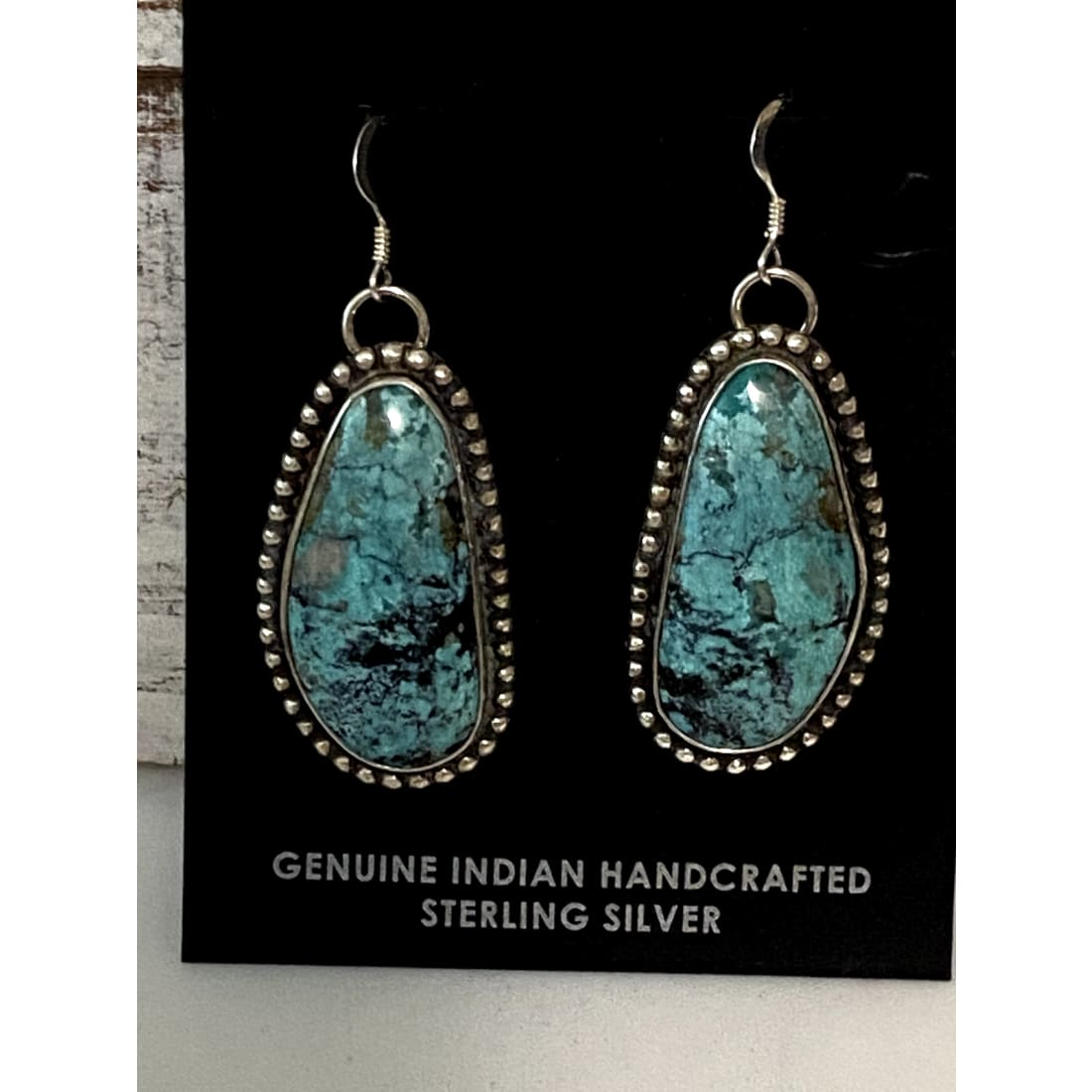 Navajo Morenci Turquoise Dangle Earrings Sterling Silver L