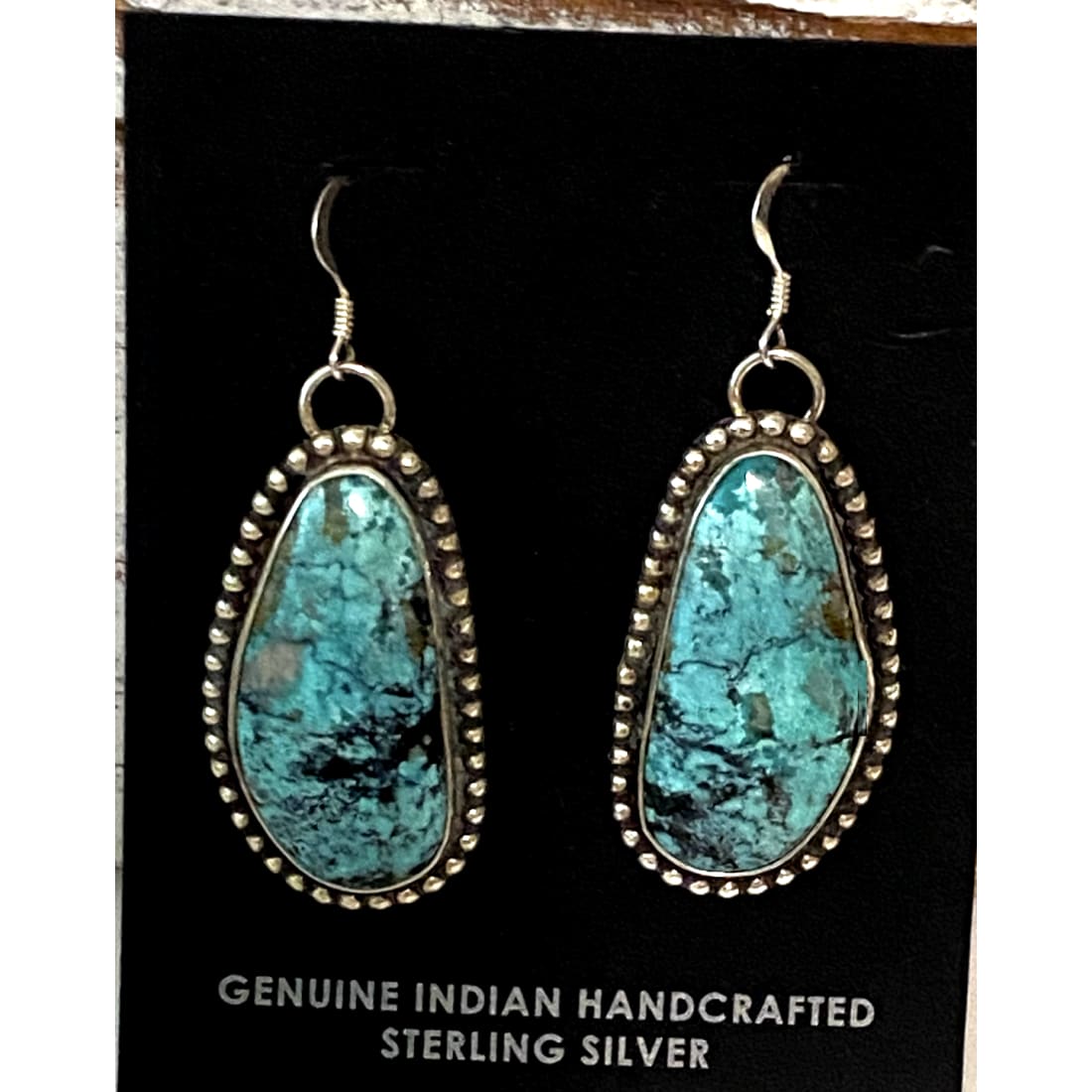 Navajo Morenci Turquoise Dangle Earrings Sterling Silver L