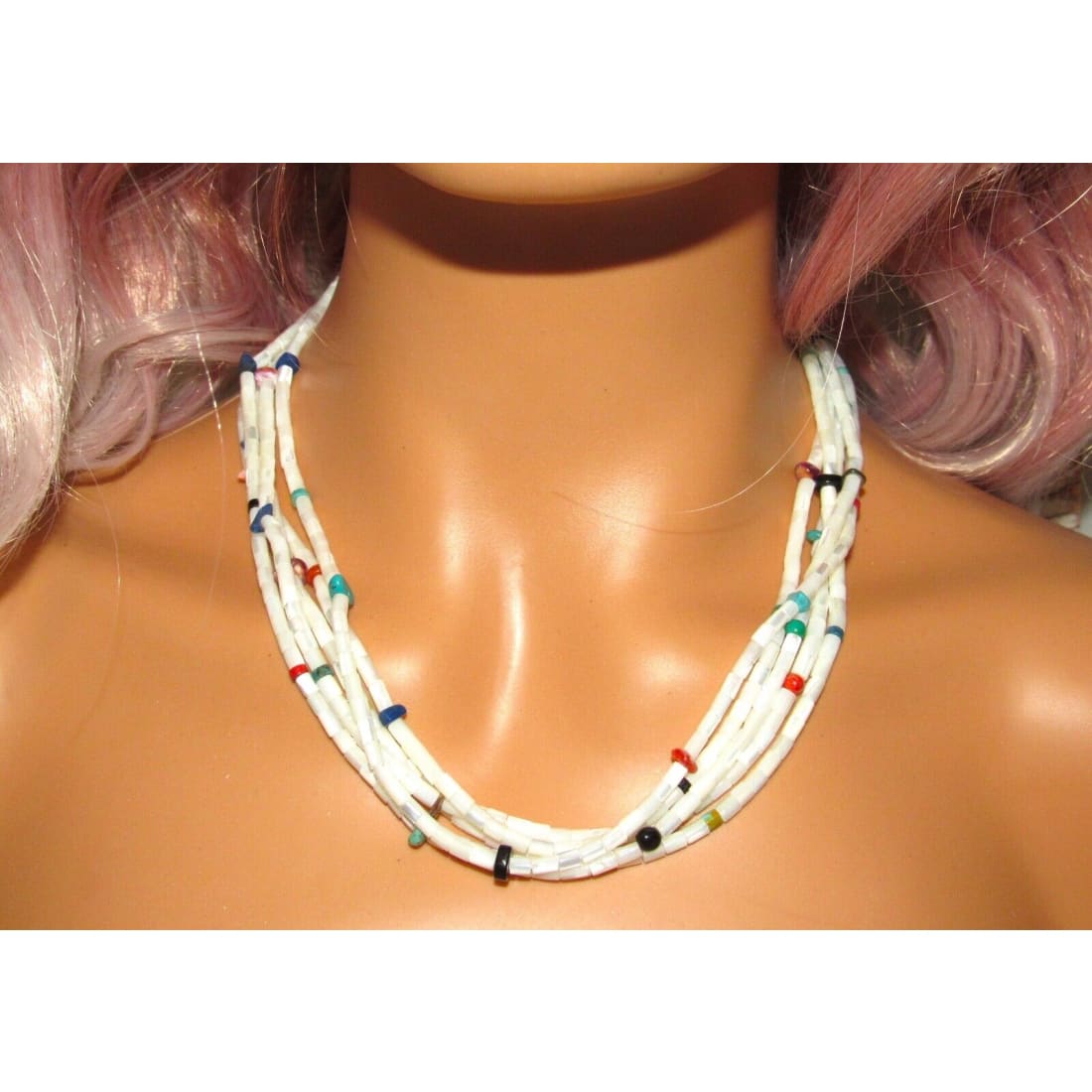 Navajo 5 Strand Rolled Mother of Pearl Heishi Choker