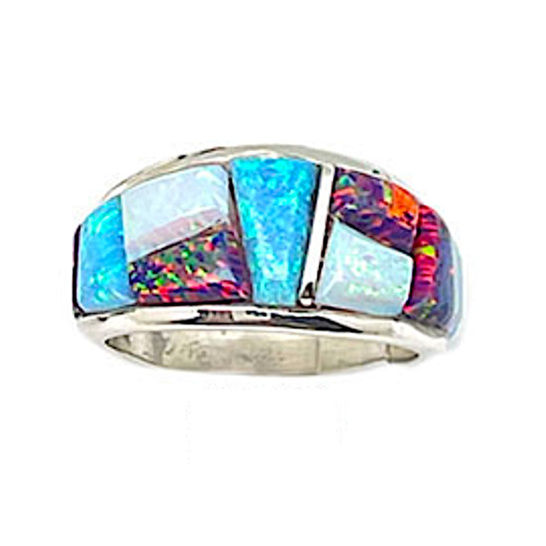 Navajo Multi Opal Cobble Inlay Ring Sz 7.5 Sterling Silver