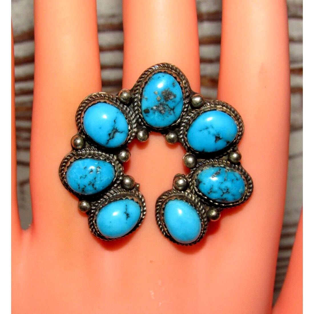 Navajo Naja Ring Size 7.5 Kingman Turquoise Statement Ring